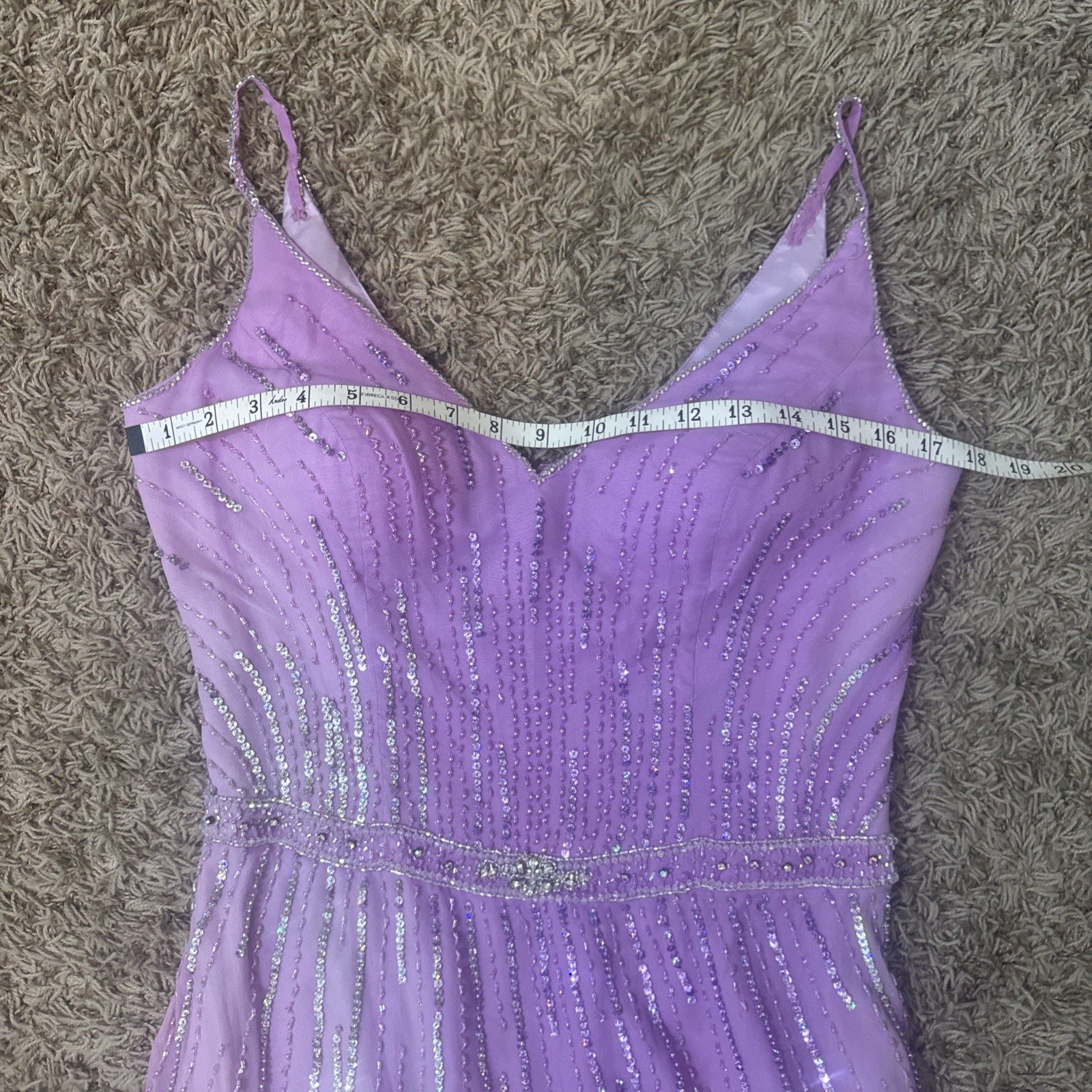 Vintage Y2K Formal Dress Purple Beaded Sequins Lavender Gown By XCite Women’s 12