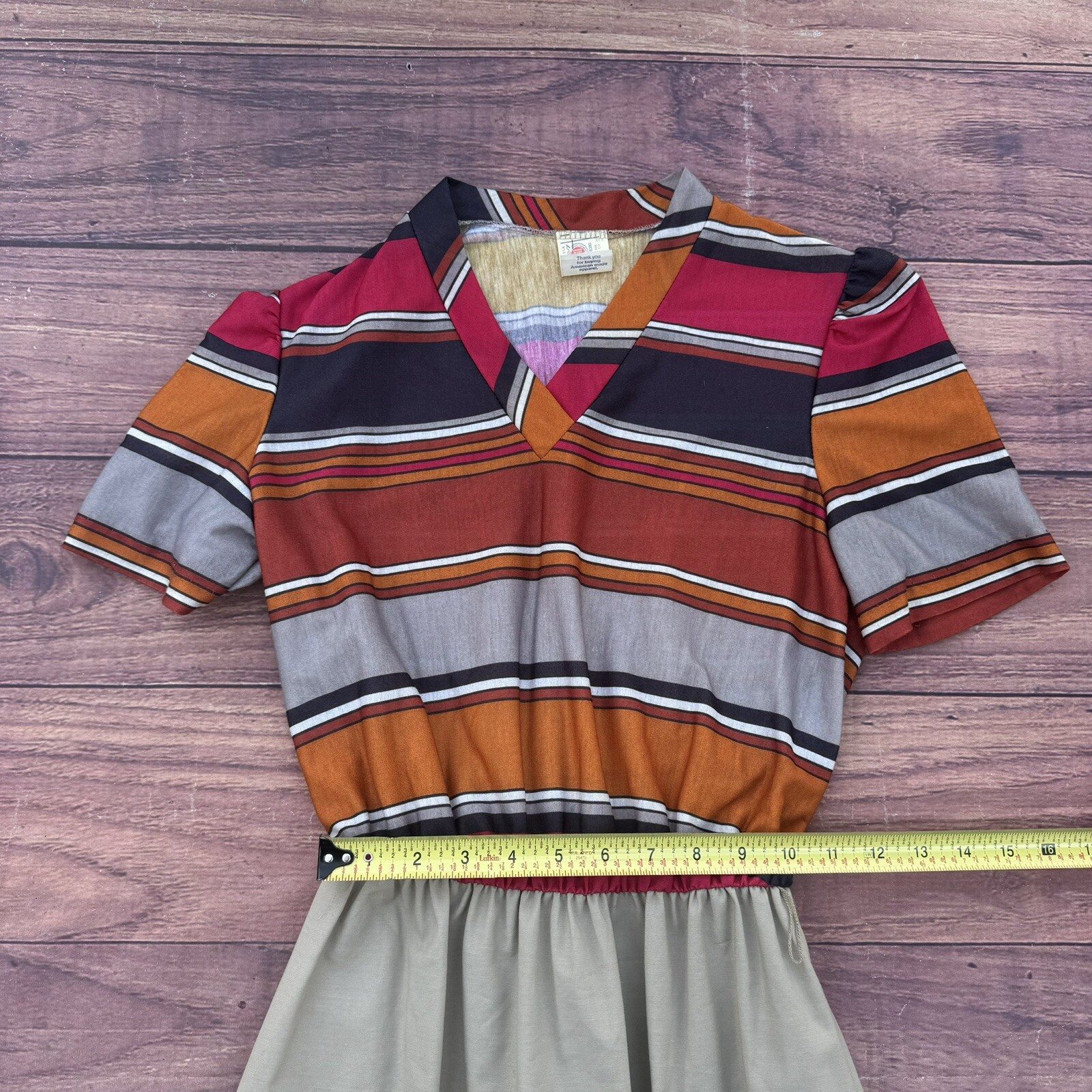 Vintage 70s Union Made Ilgwu USA Ladies Garments Poly Skirt Dress Striped Long