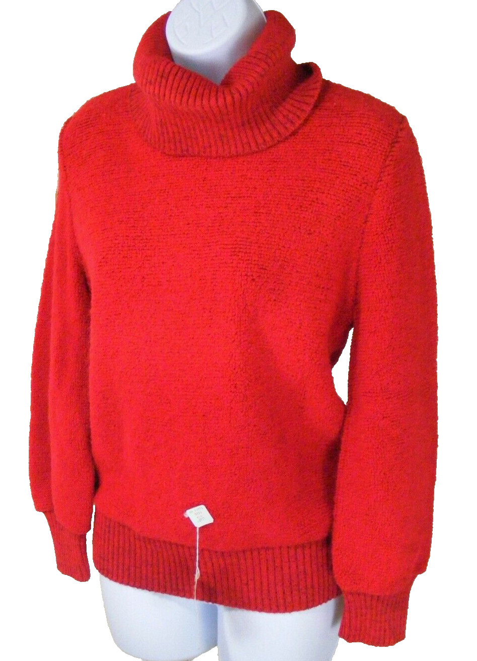 1970S TURTLENECK SWEATER PULLOVER RED ORLON BOUCLE DEADSTOCK W/ TAG WINTER WEAR