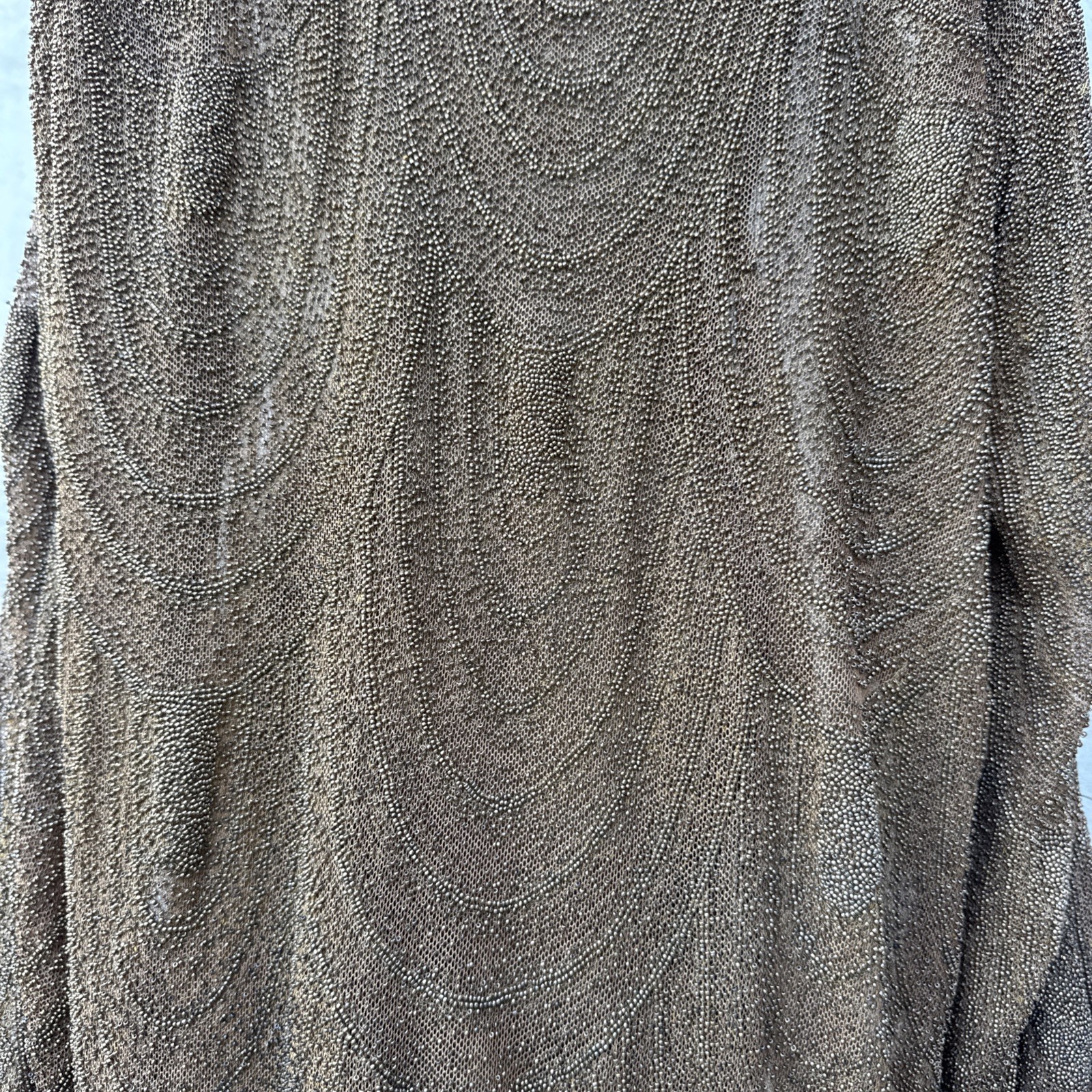 Antique 1920s Completely Beaded Gold Coat Scalloped Hem Art Deco Net Vintage