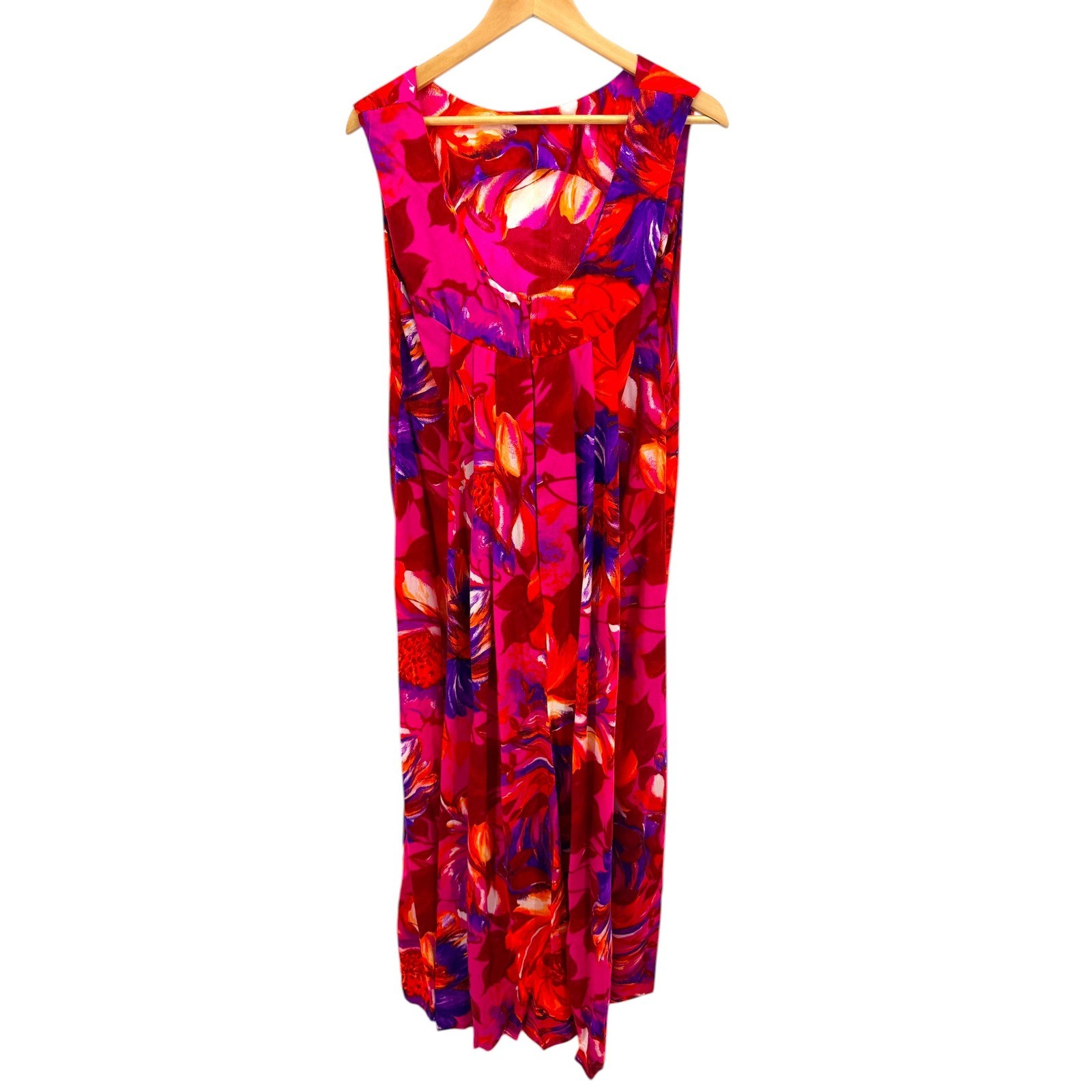 Vintage 60s Penneys Hawaii Floral Maxi Dress Bright Colorful Tropical Aloha Tiki