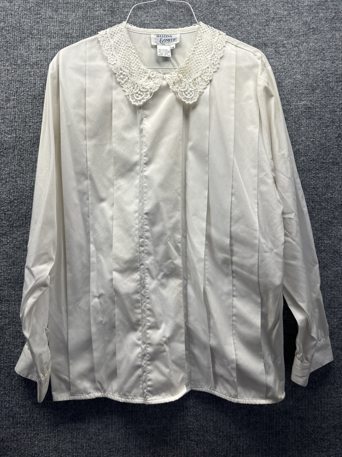 Vintage Hasting & Smith Blouse Women Size 14 Cream Crochet Cottage Secretary