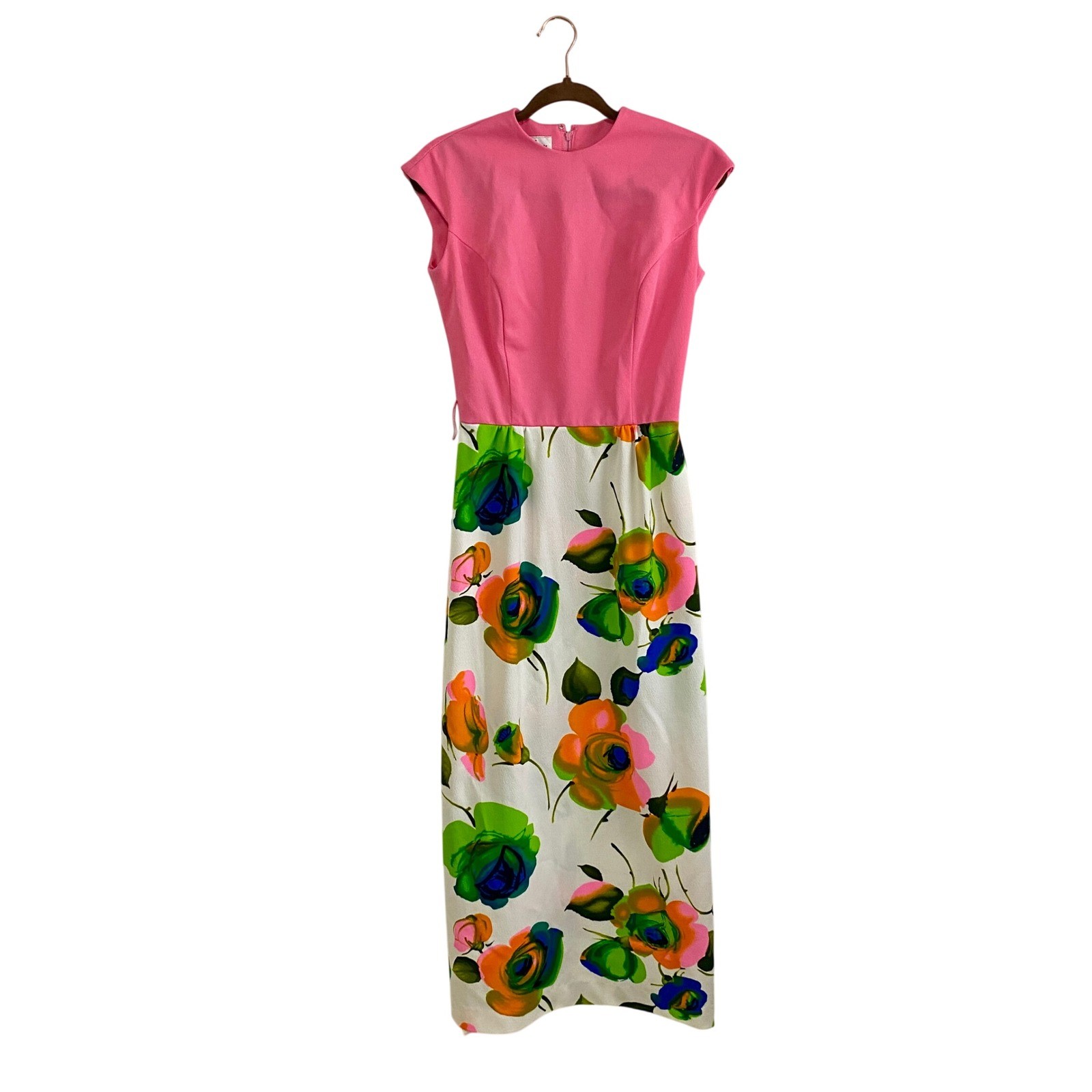 Vintage 60s 70s Stoner Square Nelly Don Mod Floral Maxi Dress Pink Union Made