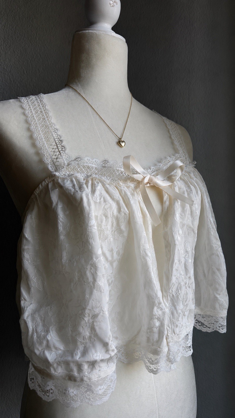 For Love & Lemons Jacquard Lace Trim Camisole Top White Size M