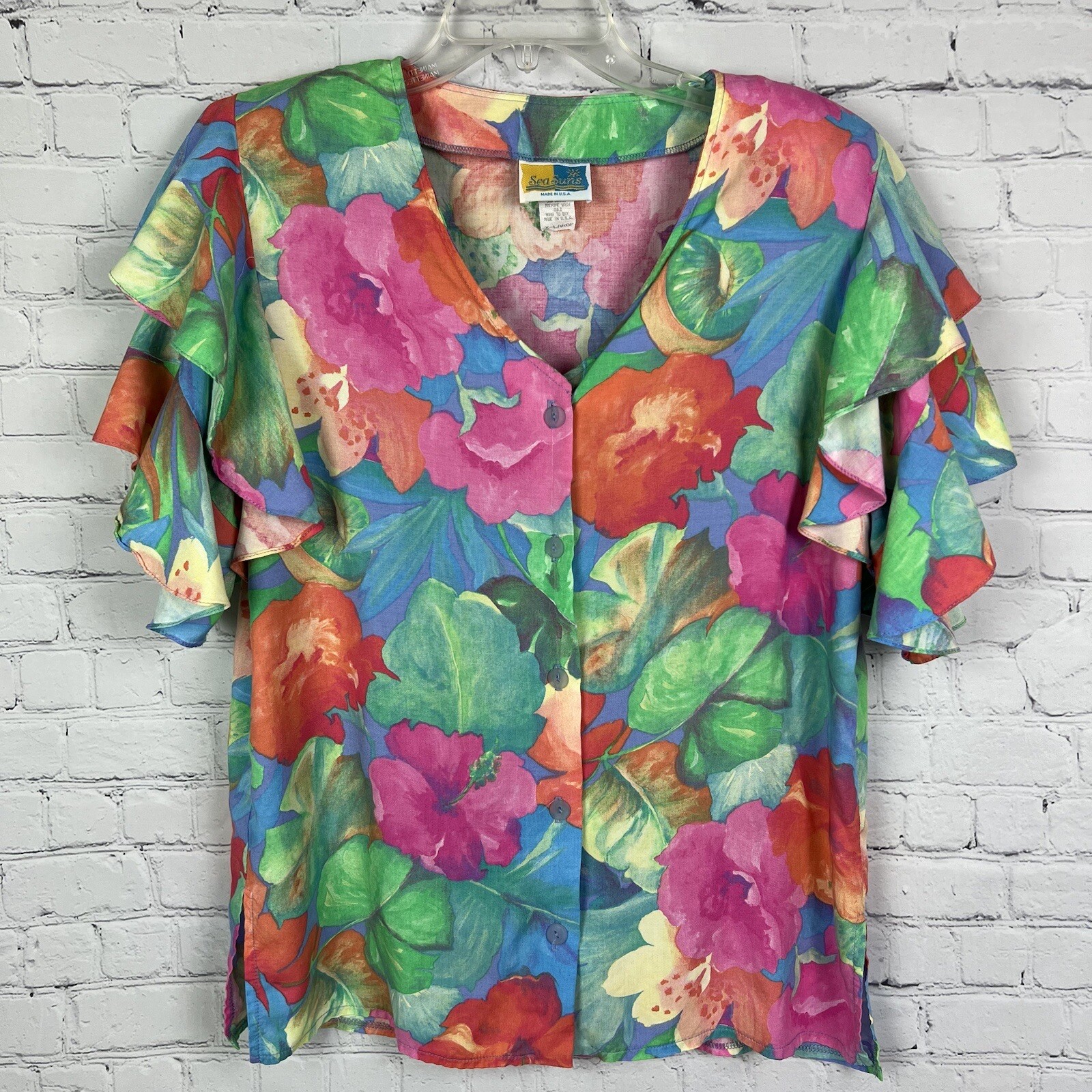 Vintage Sea Suns Watercolor Floral Tropical Beach Button Maxi Skirt & Top Set XL