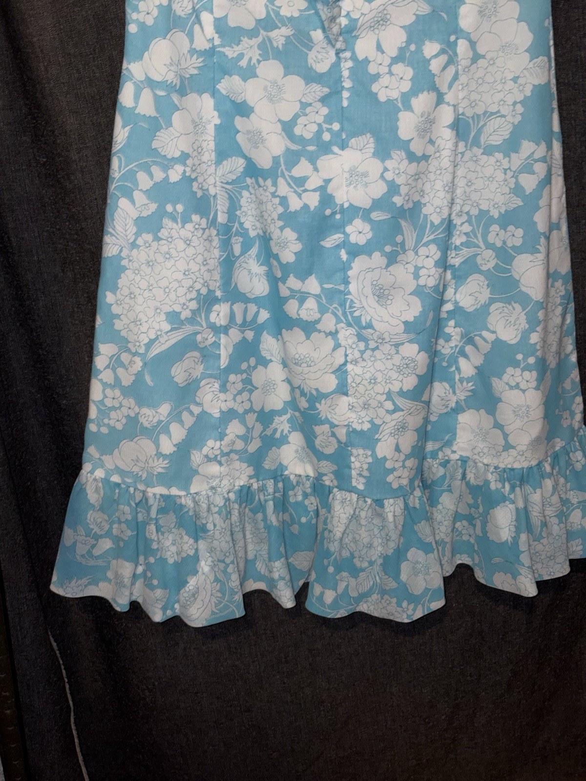 Vintage 60s 70s Edith Flagg Dress Turquoise Ruffled Neck Hem Lined Medium MCM