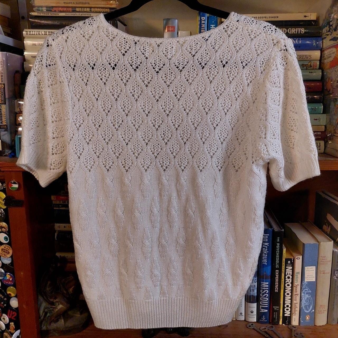 Vintage made in USA white crochet short sleeve top.