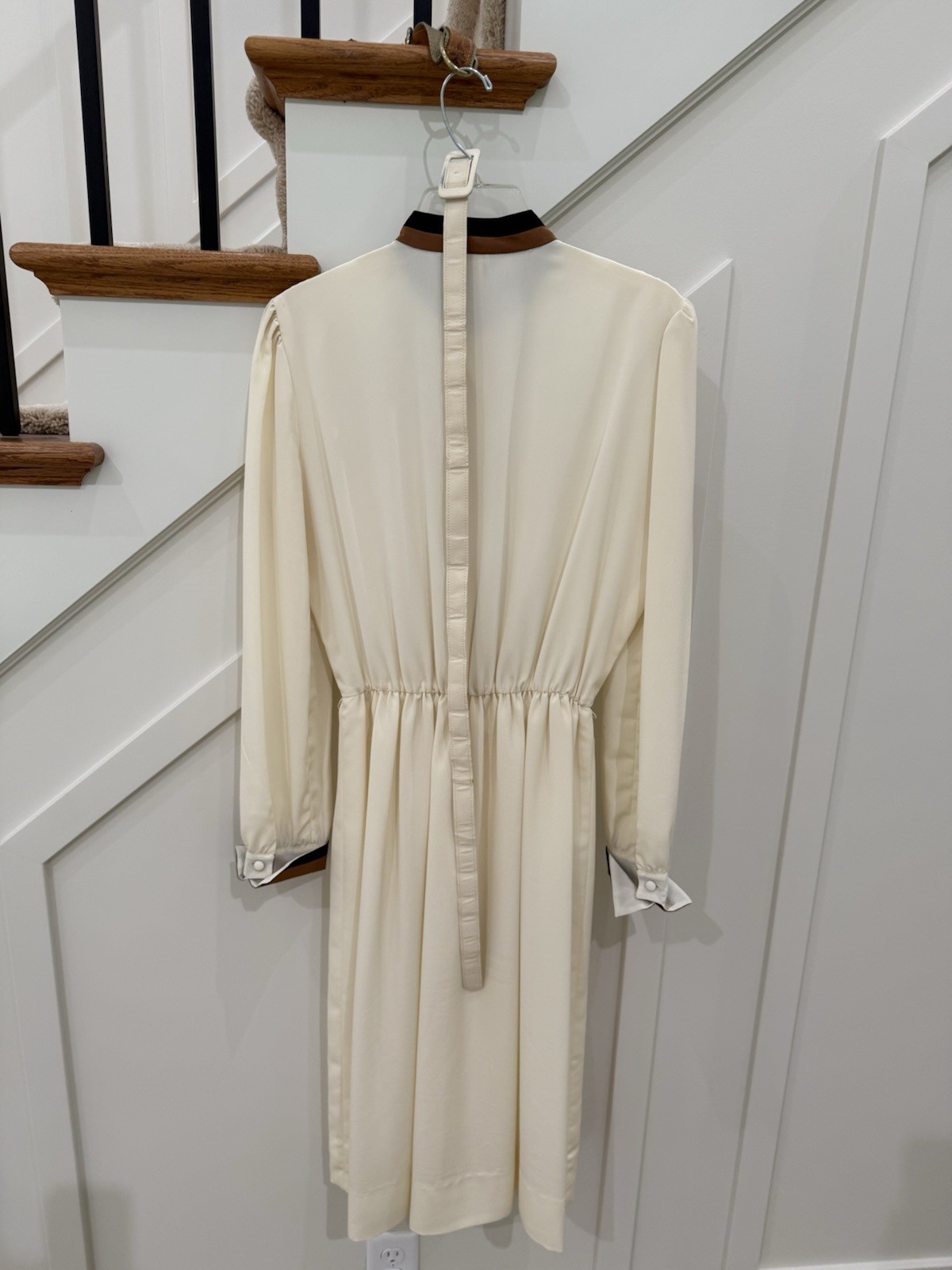 Vintage Nardis of Dallas Ecru Dress w rust and black tailor trim. sz 10