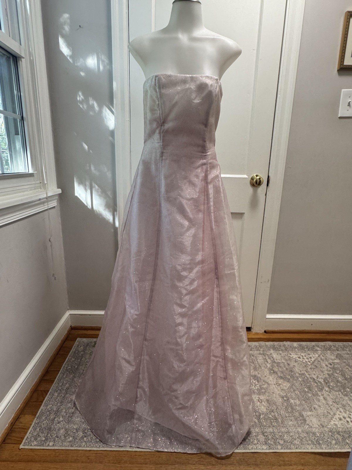 Vtg Roberta Pink Glitter Gown Y2K Strapless Shimmer Prom Dress Made in USA 5/6