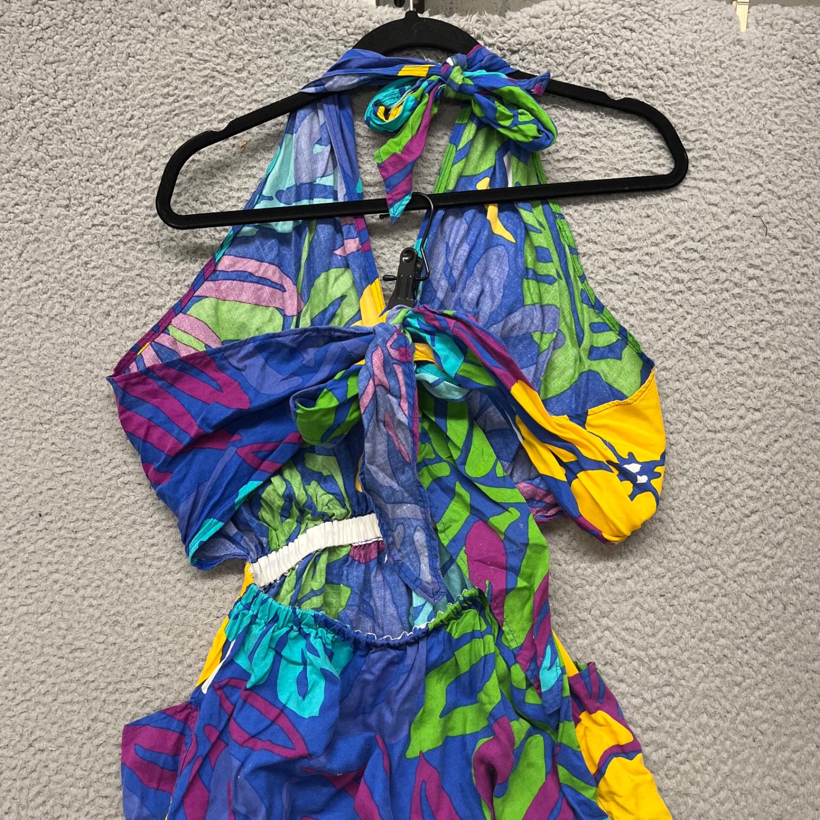 Vintage Tropical Halter Dress Womens S Colorful Hawaiian Resort Wear Retro Beach