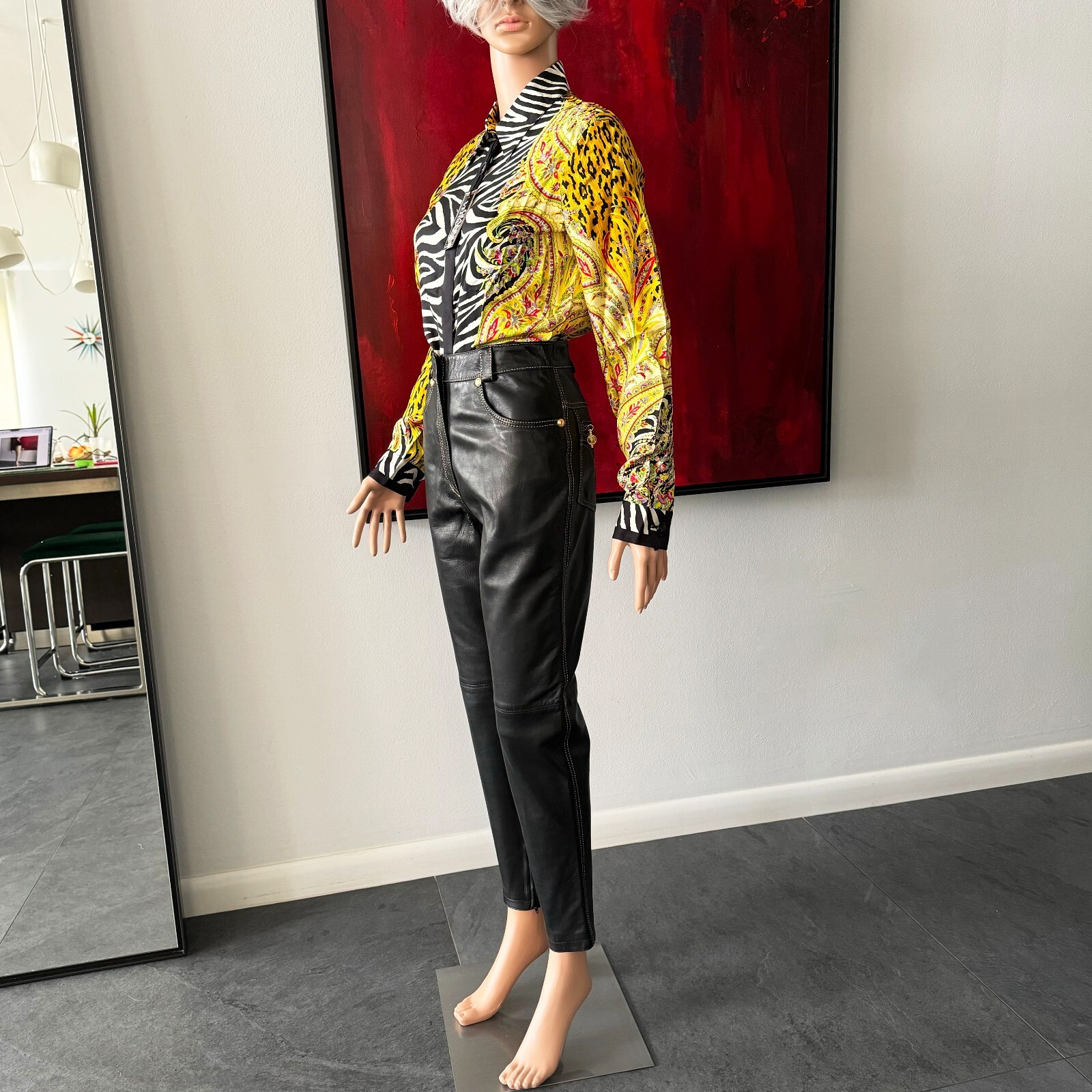 GIANNI VERSACE black leather pants w/ gold stitch size IT 42 from F/W 1992/93