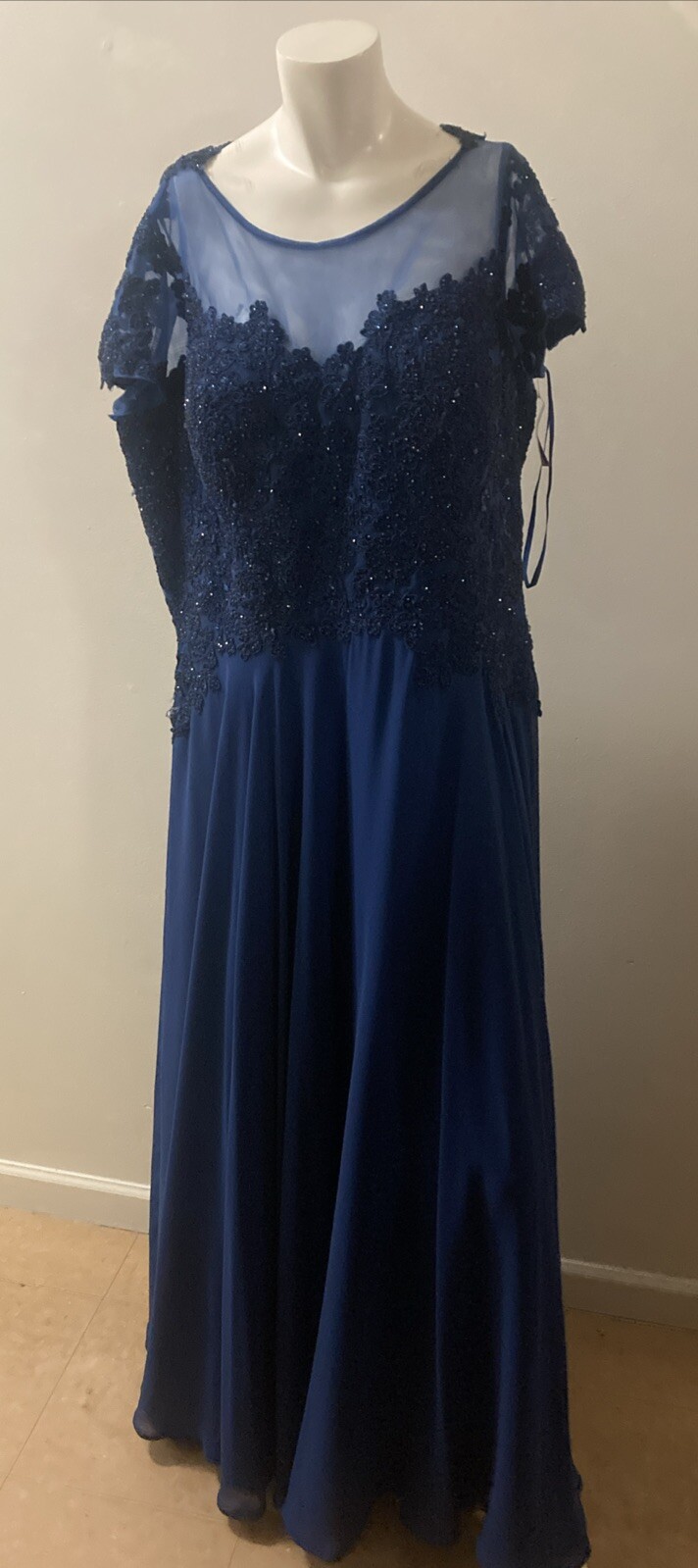 Vintage Marsoni By Colors Navy Mesh Top Bead Gown Size 20