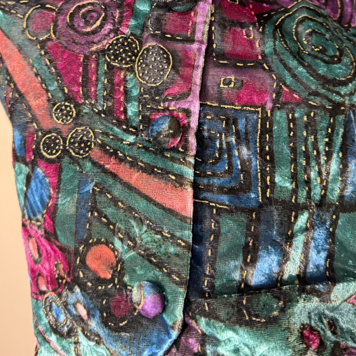Vintage Katie Brooke Velvet Abstract Geometric Vest Multicolor Size 12 Made USA