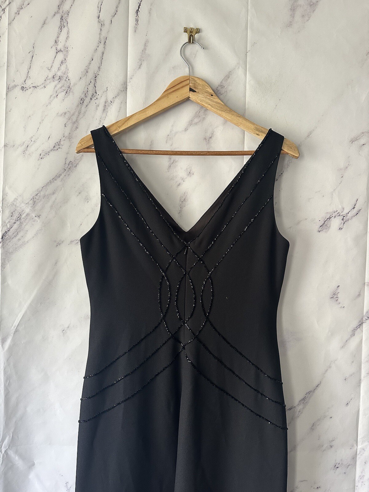 VINTAGE 90s MICHAELANGELO – BLACK BEADED FORMAL DRESS WOMENS SIZE 10