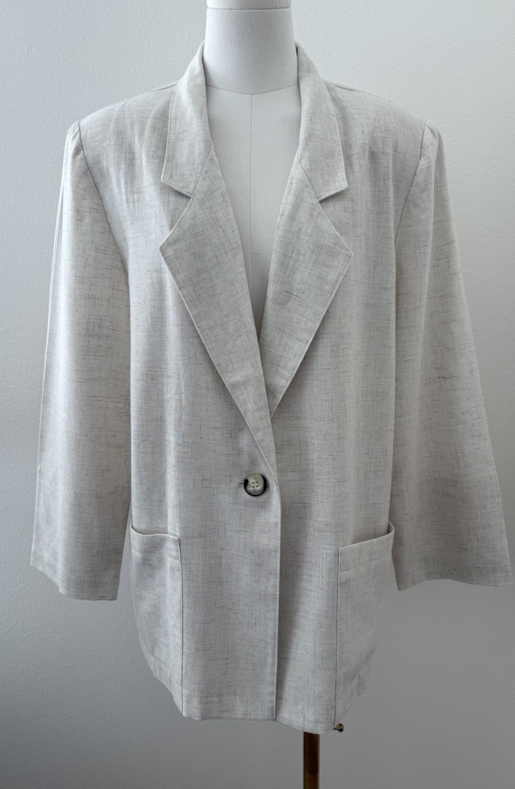 Vintage Sag Harbor Beige Neutral Tone Oatmeal Linen Blazer Size 12 Large **
