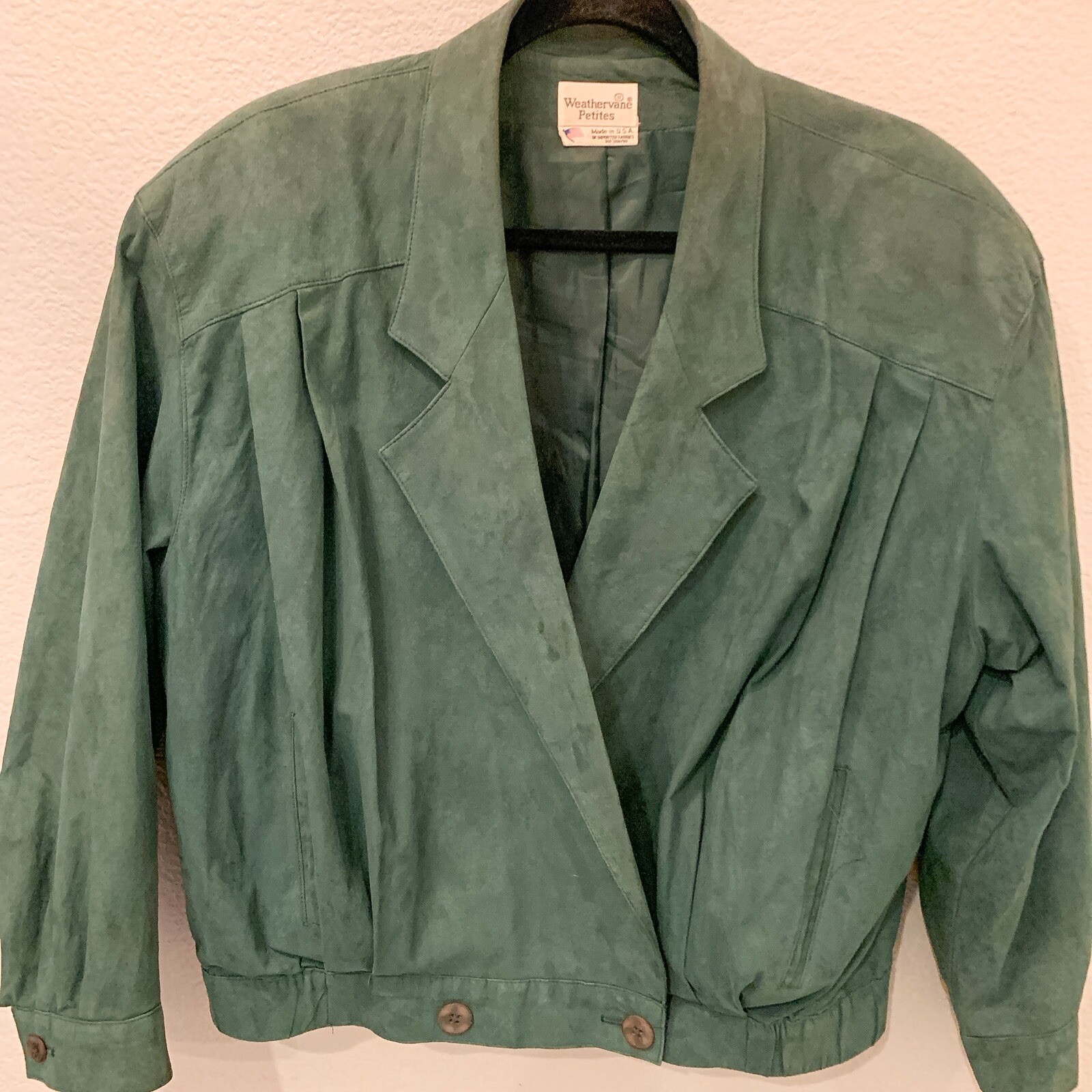 Vintage Women’s Hunter Olive Green Suede Leather Bomber Jacket Size 8 Petite
