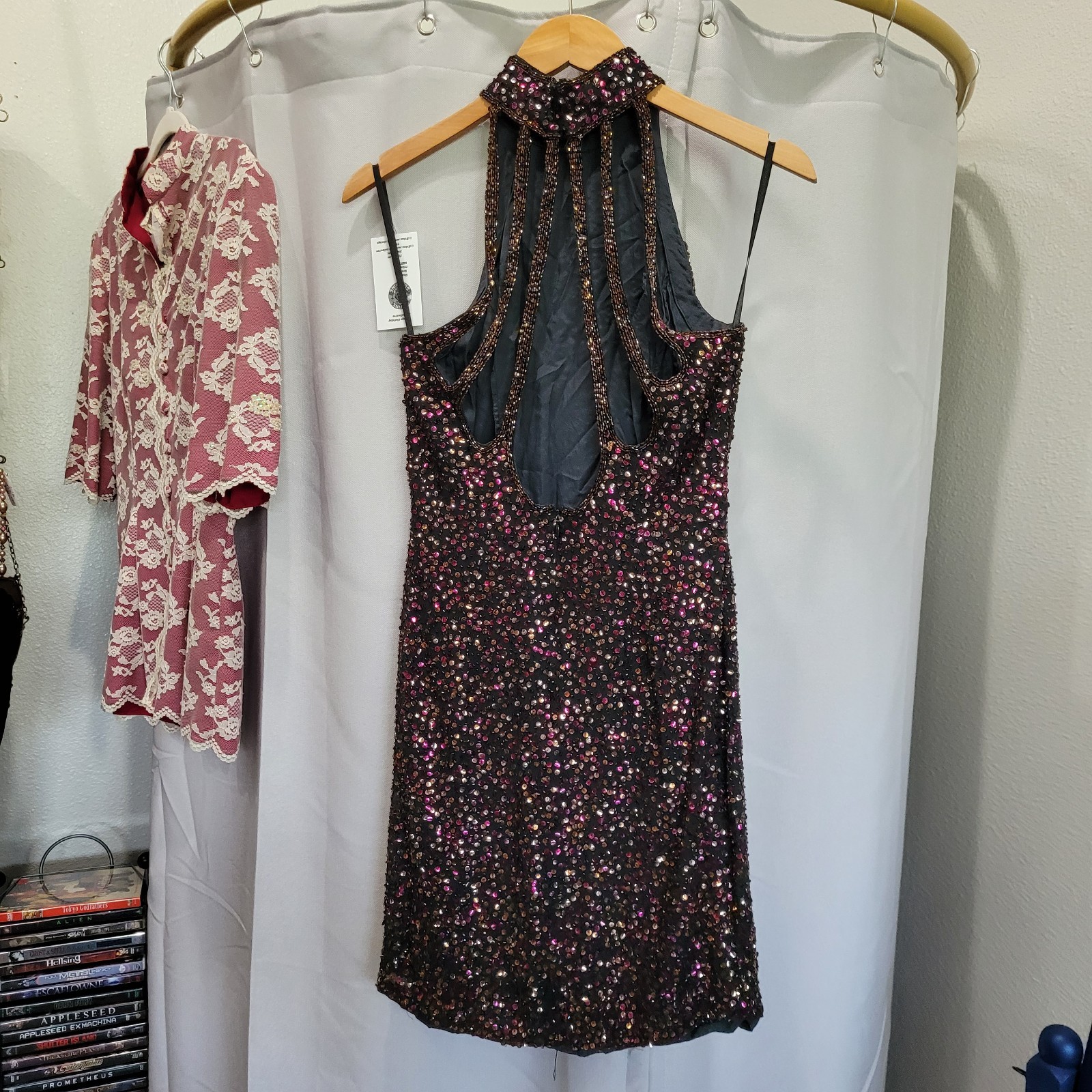 80’s Vintage Glamour Sleeveless Sequin Halter Mini Dress
