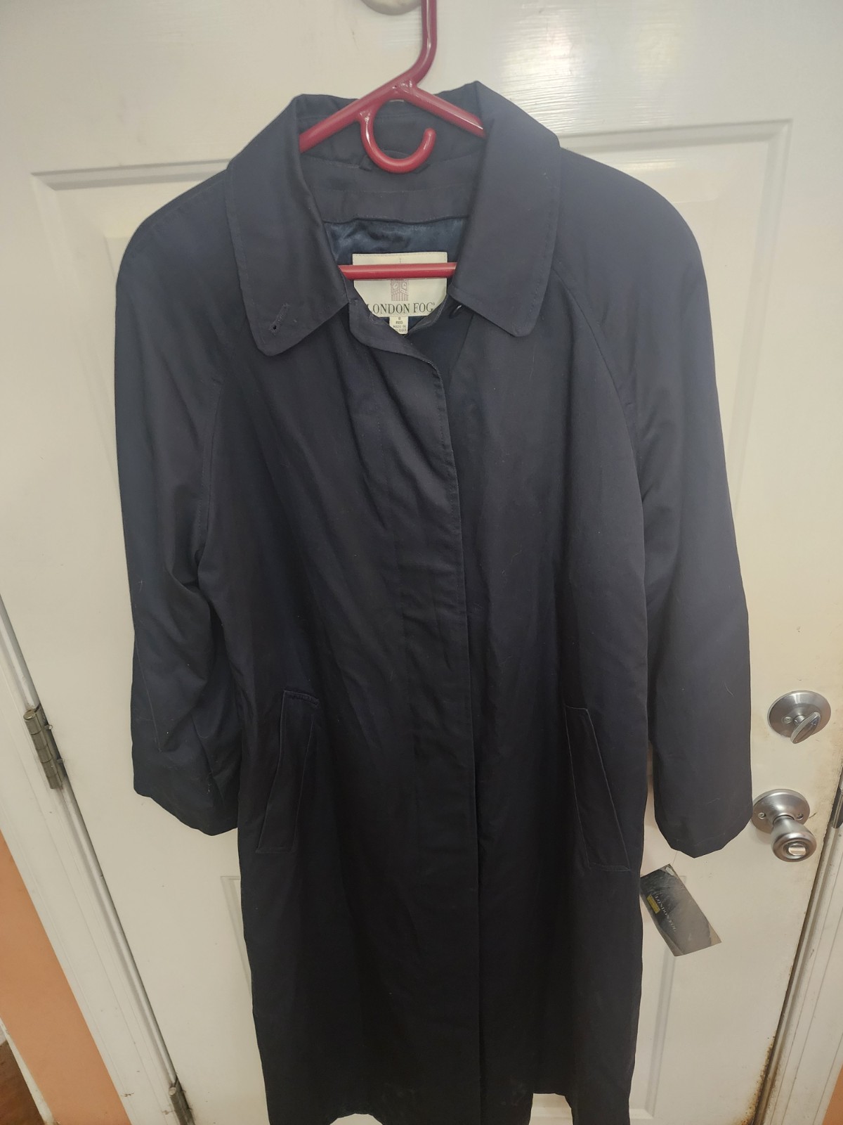 Vintage London Fog Women Size 8 Navy Trench Coat Rain Coat Removal Lining Belt