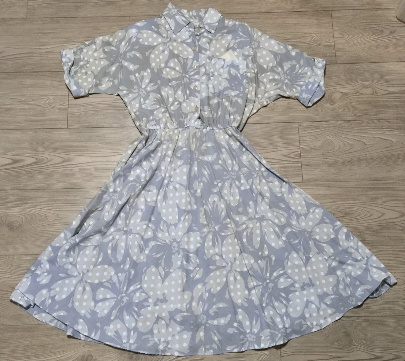 S. L. Petites Fashions Dress True Vintage Womens Size 10 Blue Floral *Stains*