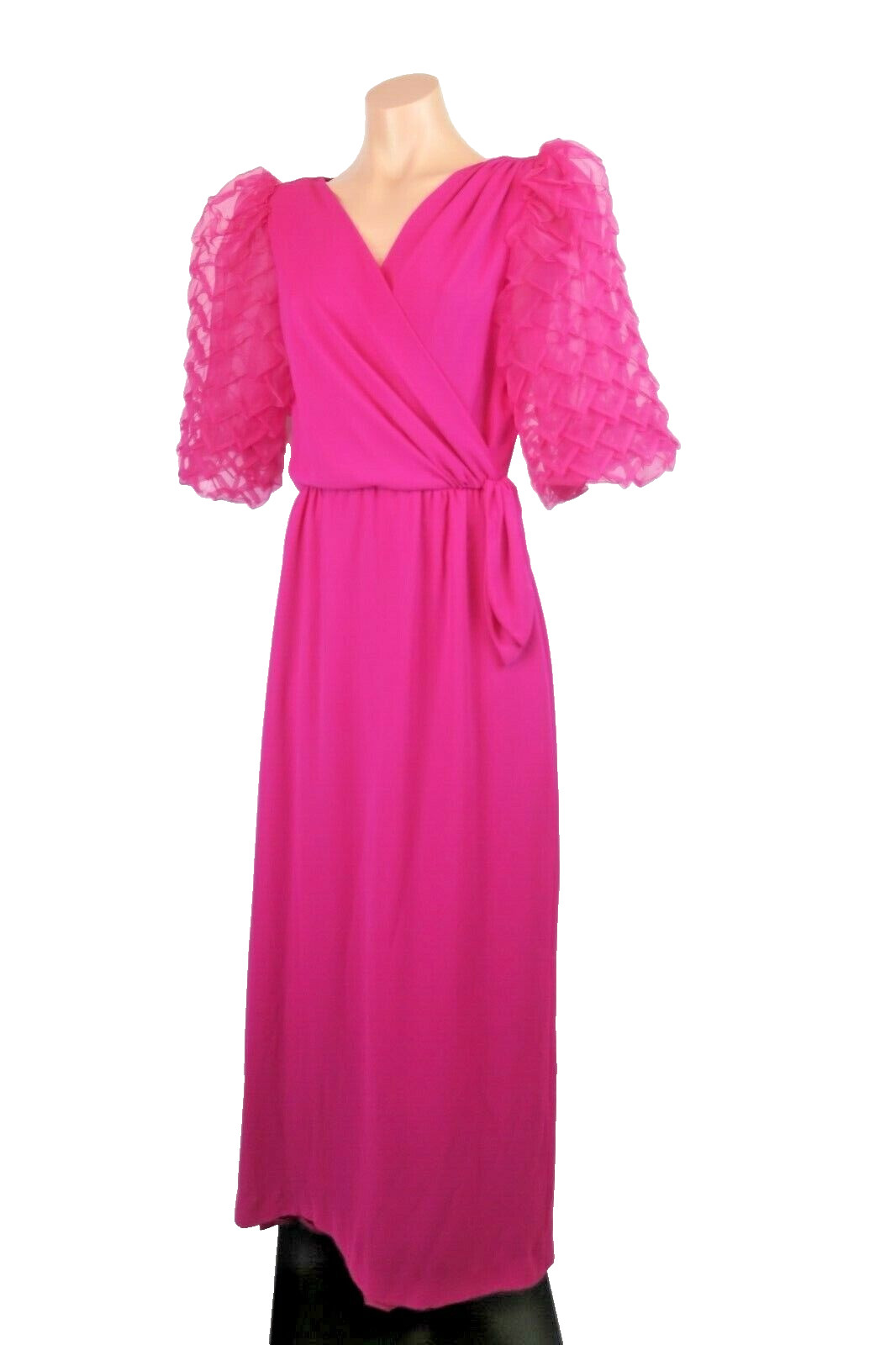 VTG MISS ELLIETTE 12 Pink Gown Pageant Wedding BOLD Pineapple Sleeve FORMAL Prom