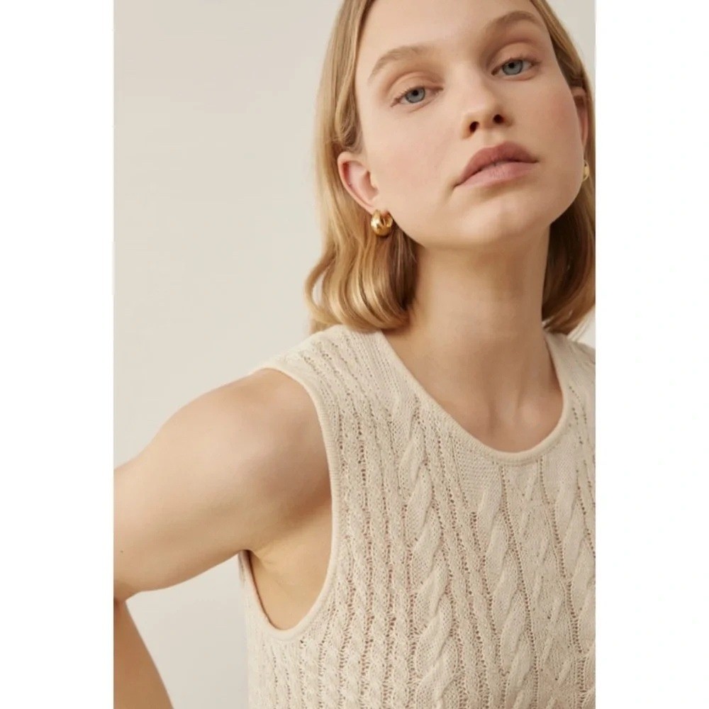 Reformation Ginetta Linen Blend Novelty Sweater Tank Cream XS Old Money Coastal