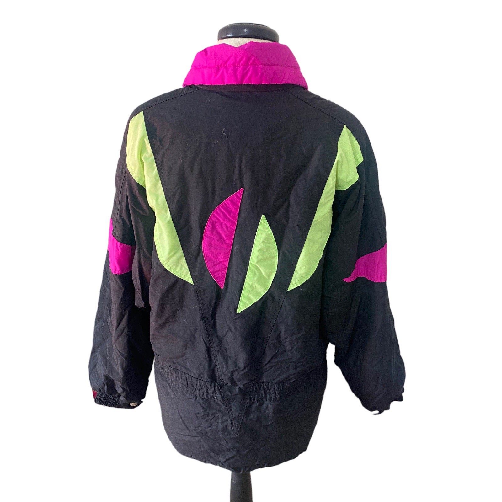 VTG Retro Cornice Color Block Black Purple & Neon Green Ski Jacket Ladies Sz M