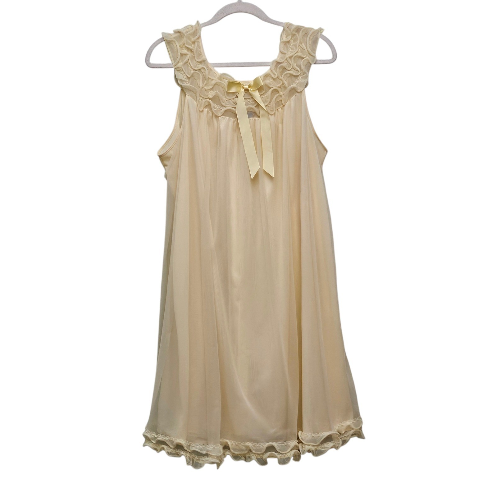 Vintage 60s 70s St Michael Nightgown L/XL 42-44 Butter Yellow Ruffle Bow Girly
