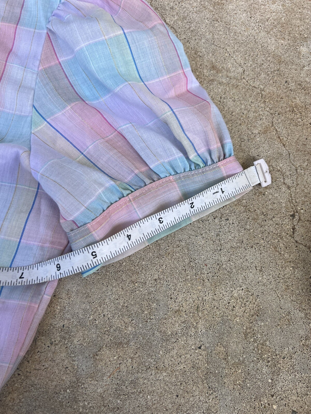 Vntg 1950s Pastel Multi Color Plaid Blouse With Ruffle Collar Classic Size XS/S
