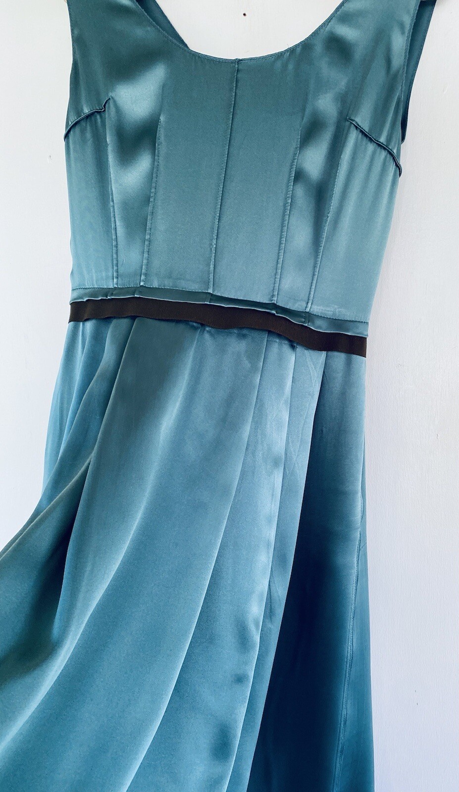Dolce & Gabbana Vintage Teal Silk Cocktail Dress w/ Grosgrain Ribbon Sash