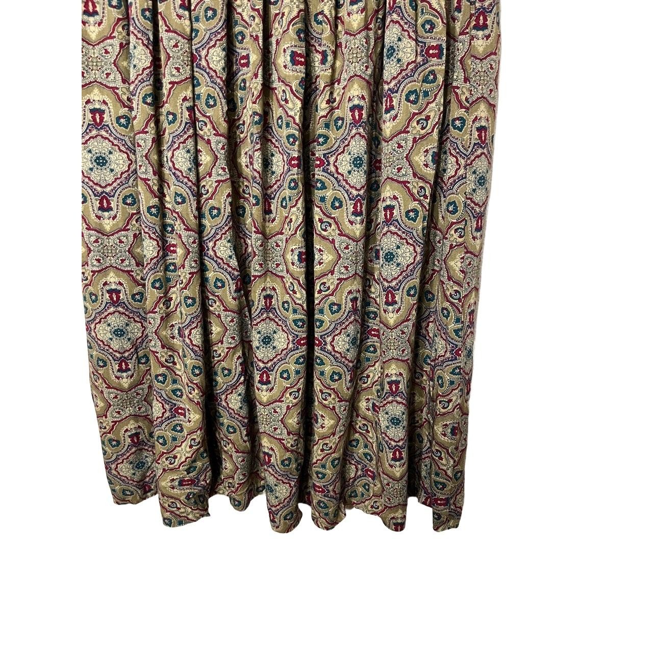 Michael Taylor Skirt Womens Size 2X Tan Vintage Midi Pleated Boho Ornate