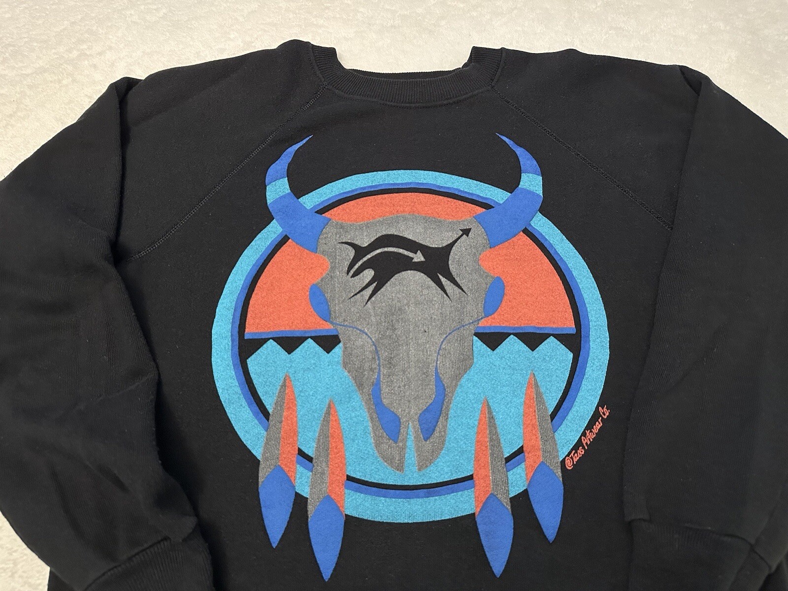 Vintage 1980s 80s Native American Art Longhorn Cattle Dreamcatcher Sweatshirt M