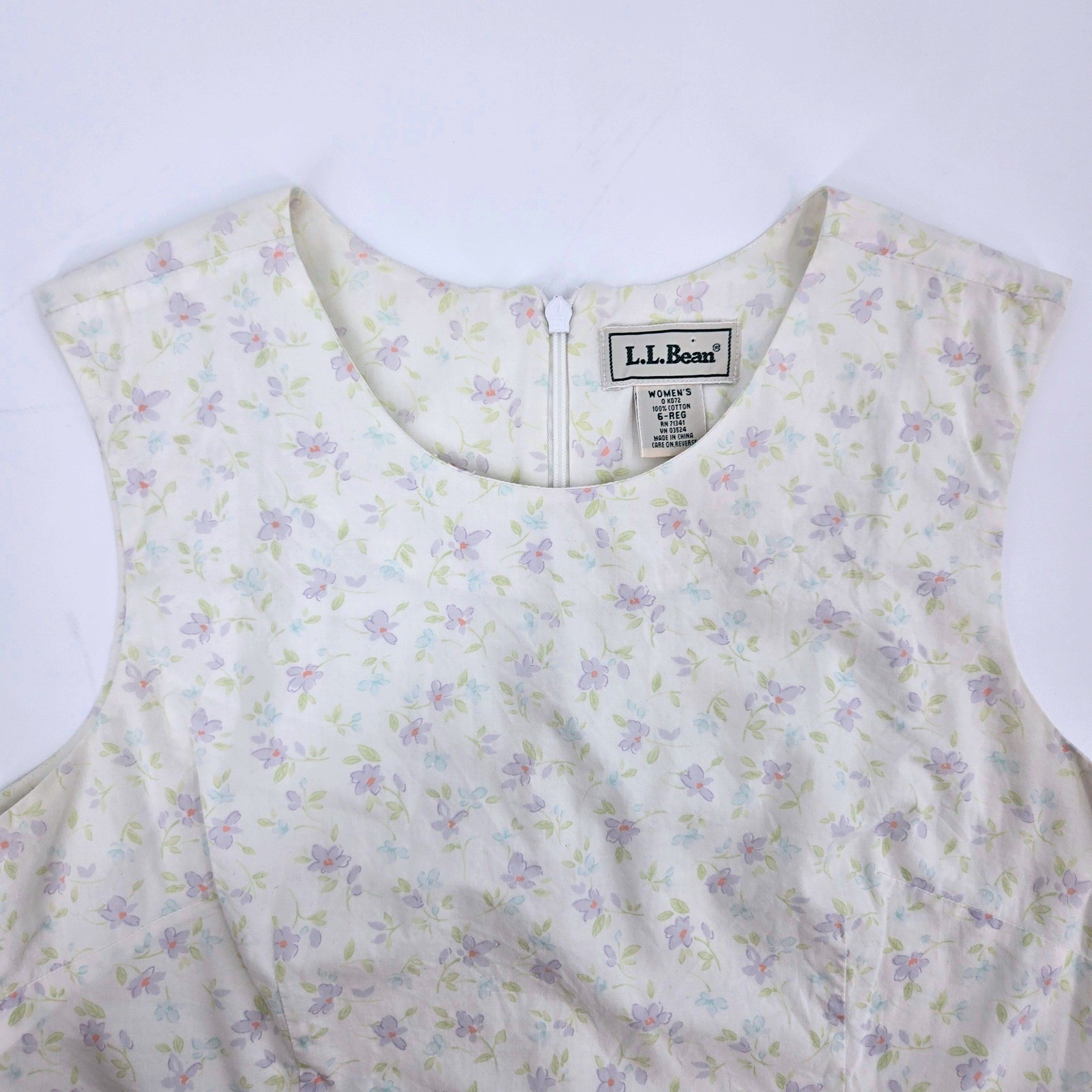 L.L.Bean Vintage Dress 6 Cotton Cottagecore Shift Mini Purple Floral Flower EUC