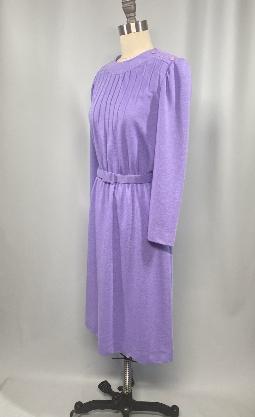 Vintage Dress SIZE PETITE MEDIUM 10 purple long sleeve LESLIE FAY 70s 80s