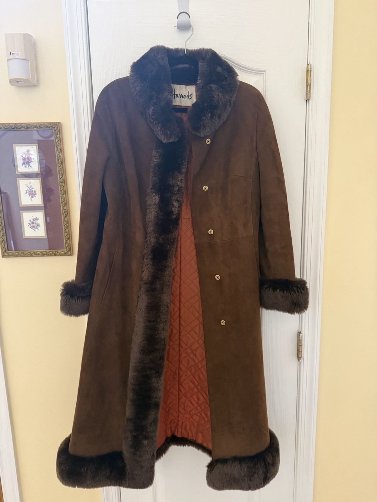 Vintage 1960’s Harrods of London Suede Leather Women’s Coat with Fur Trim Size S