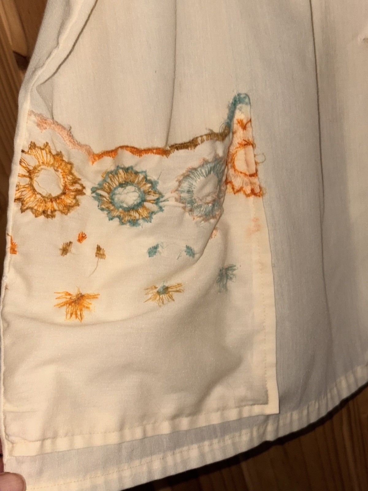 VTG 60S 70S WOMENS FLOWER EMBROIDERED FESTIVAL PRARIE BOHO BABYDOLL Shirt M