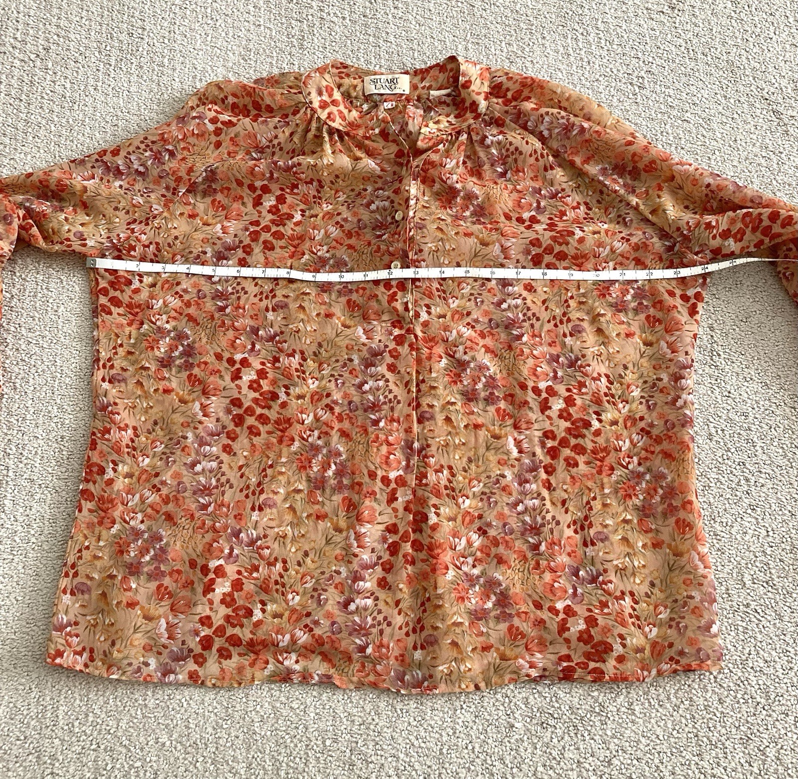 Vtg 70s 80s Autumn Floral Secretary Blouse Top Semi Sheer Women’s Size 7/8