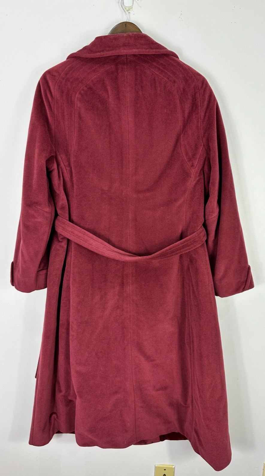 Lorendale Vtg Wrap Coat Womens M Burgundy Faux Suede Belted Long Trench Jacket