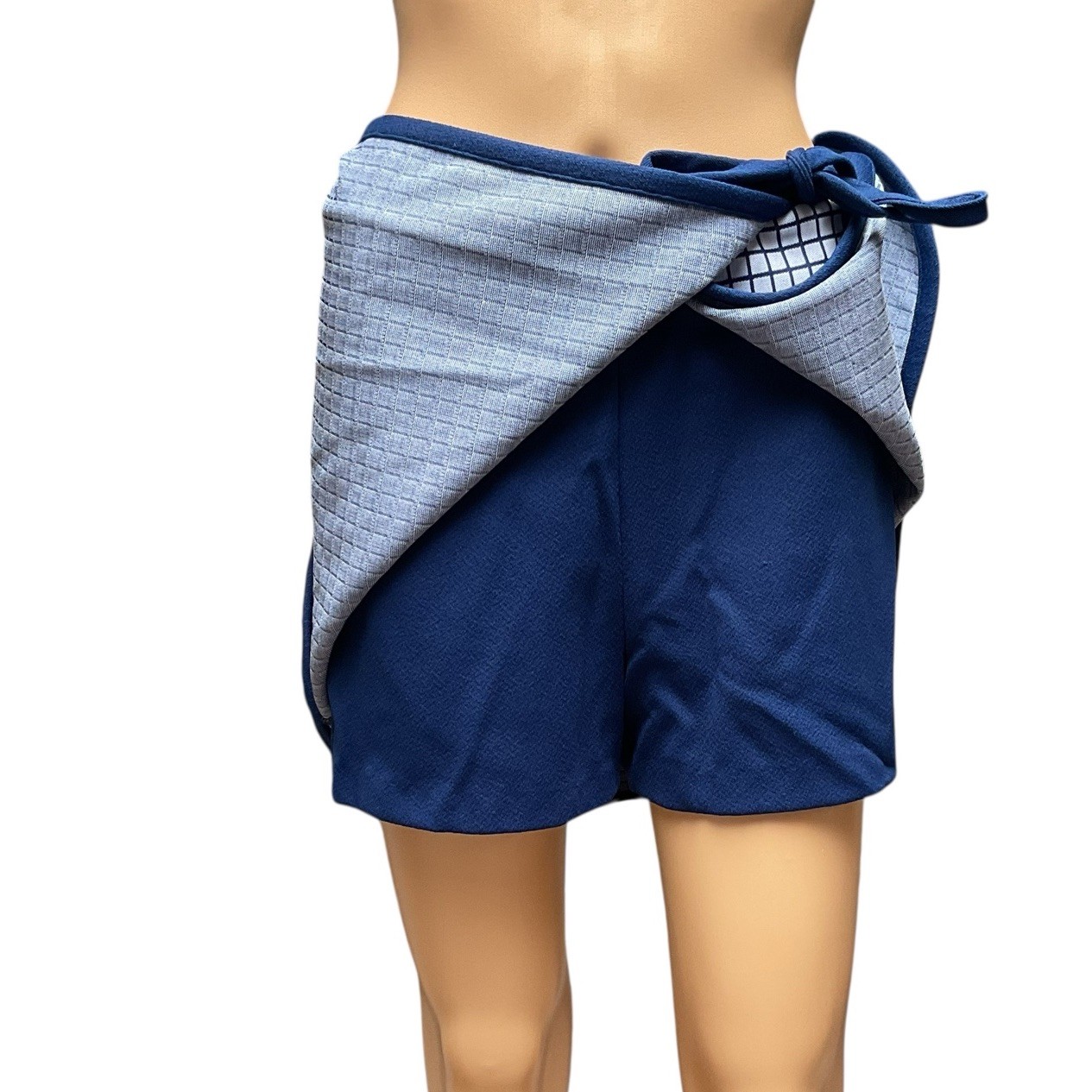 Vintage JC Penney Fashions Skort Blue Polyester Windowpane Skirt Tennis Shorts