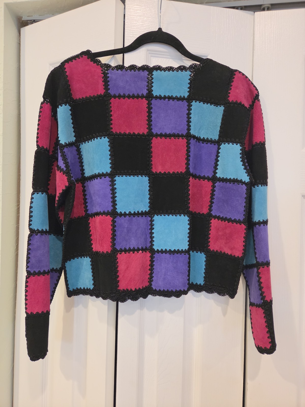 S.M.H Boutique Vintage 80s Patchwork Suede Leather Blouse