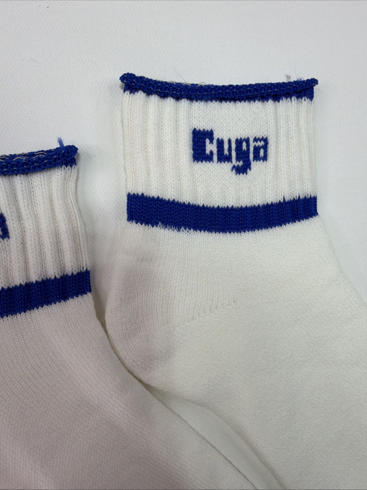VTG 9-11 Low Cut Socks Ankle Acrylic Thick „CUGA” Unisex White Royal Blue 80s