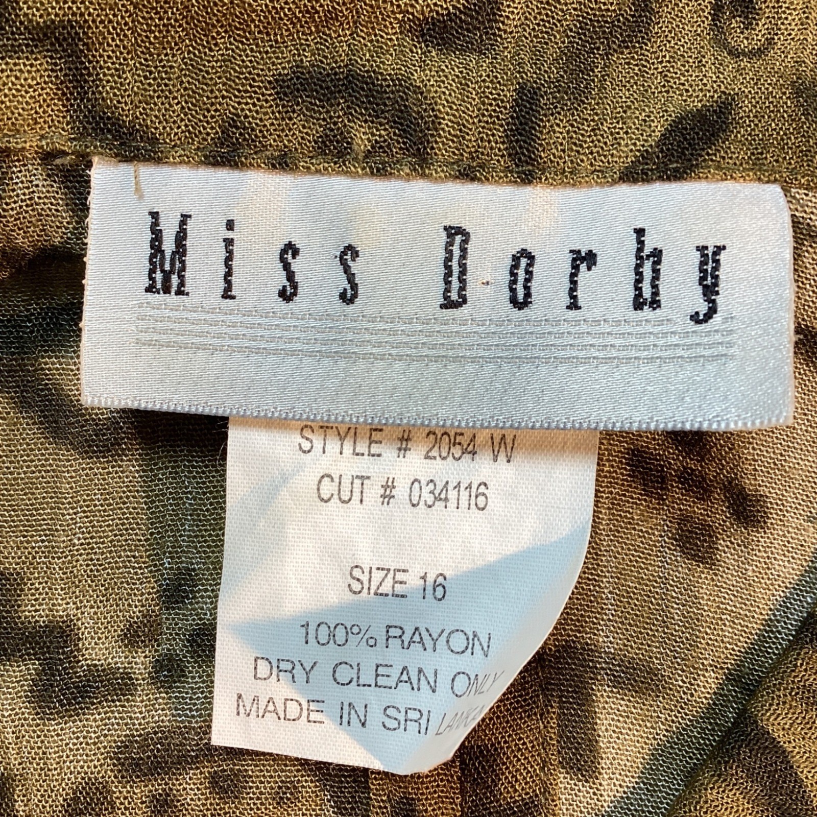 Vintage Miss Dorby Geometric Print Blouse Womens 16 Olive Green Boho Grunge