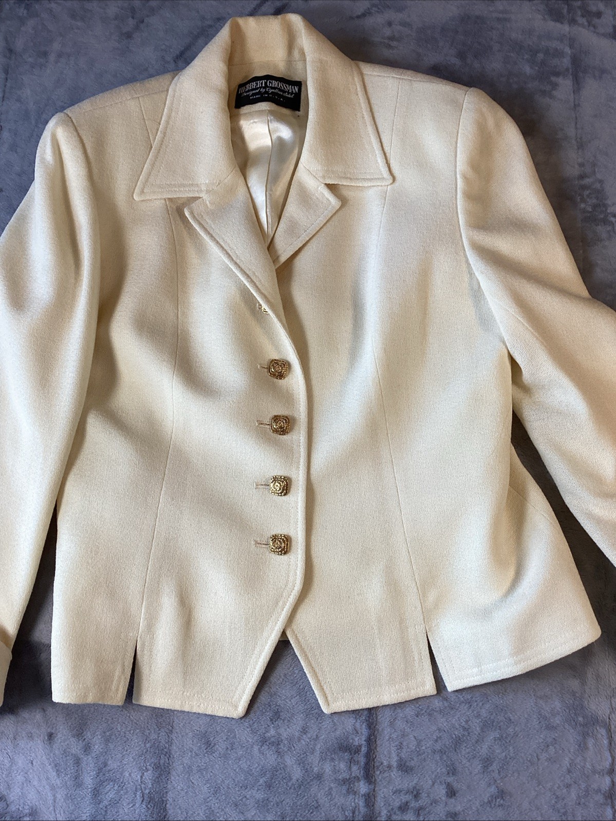 Vintage Y2K Herbert Grossman Cynthia Sobel Ivory Wool. Jacket Skirt Set Sz 10
