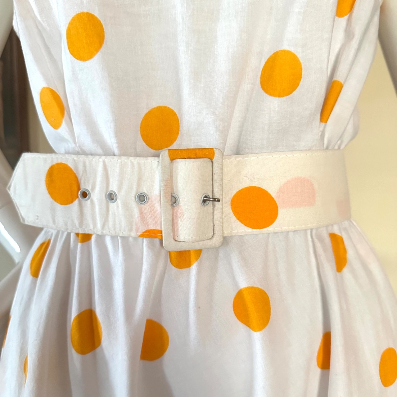 Vintage 1980s Preppy Yellow Polka-dot Skater Circle Mini Dress L Volup