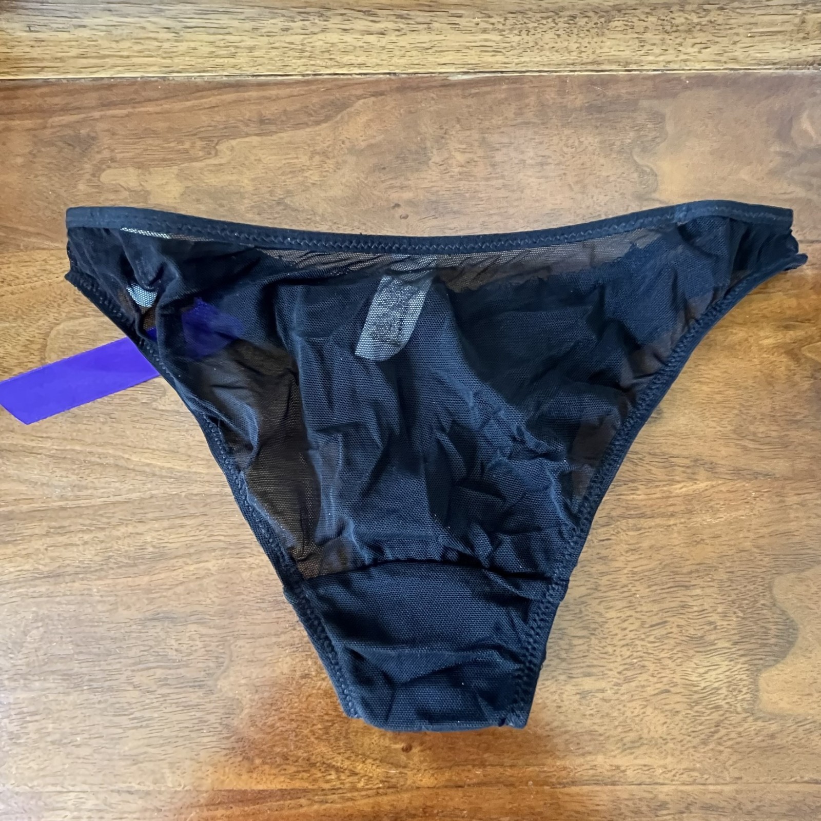 NEW Vintage Delicates Mesh Panties Black Purple Bow JCPenney SMALL 5 Cheeky Cut