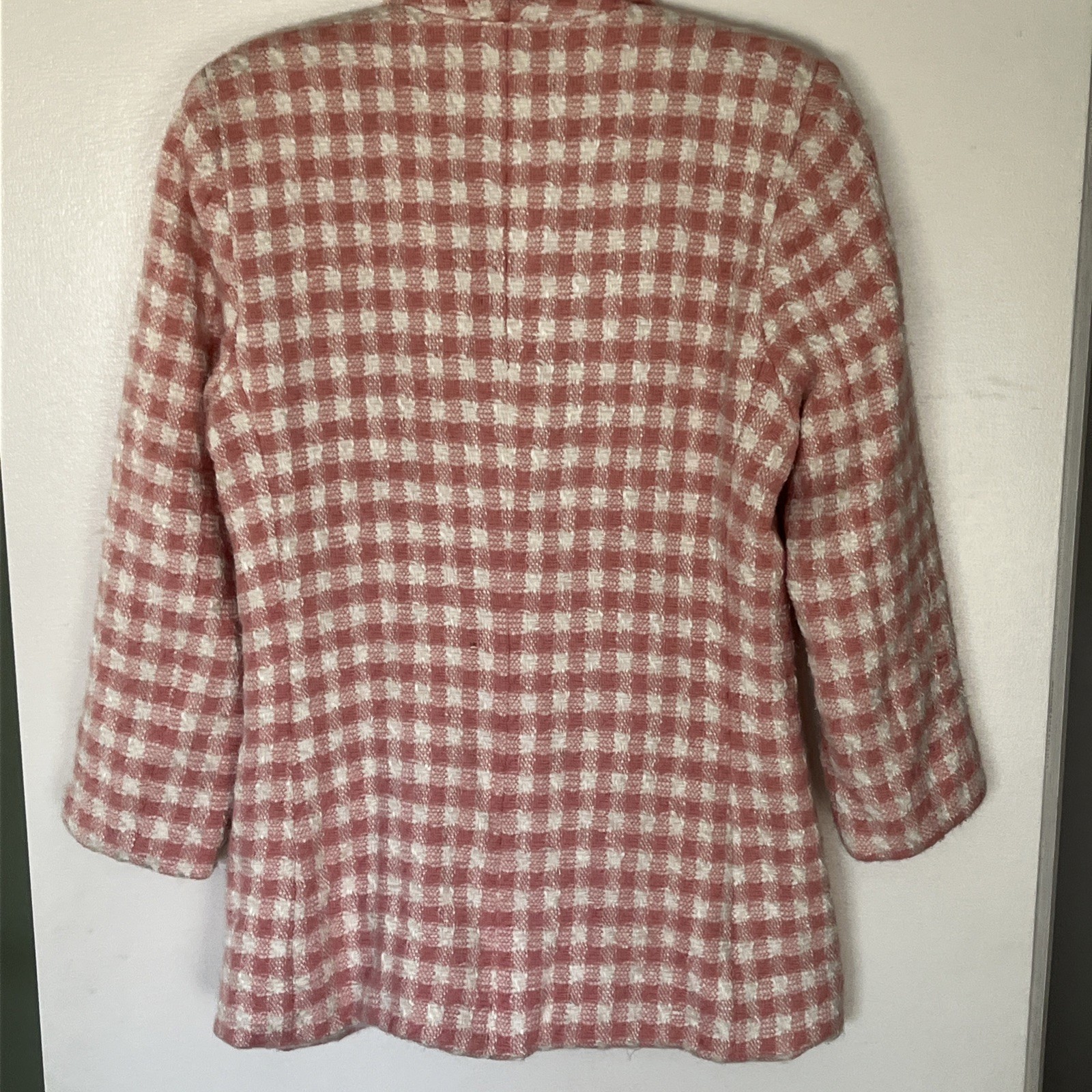 Pink Herrera Blazer Academia Houndstooth Pockets Distressed