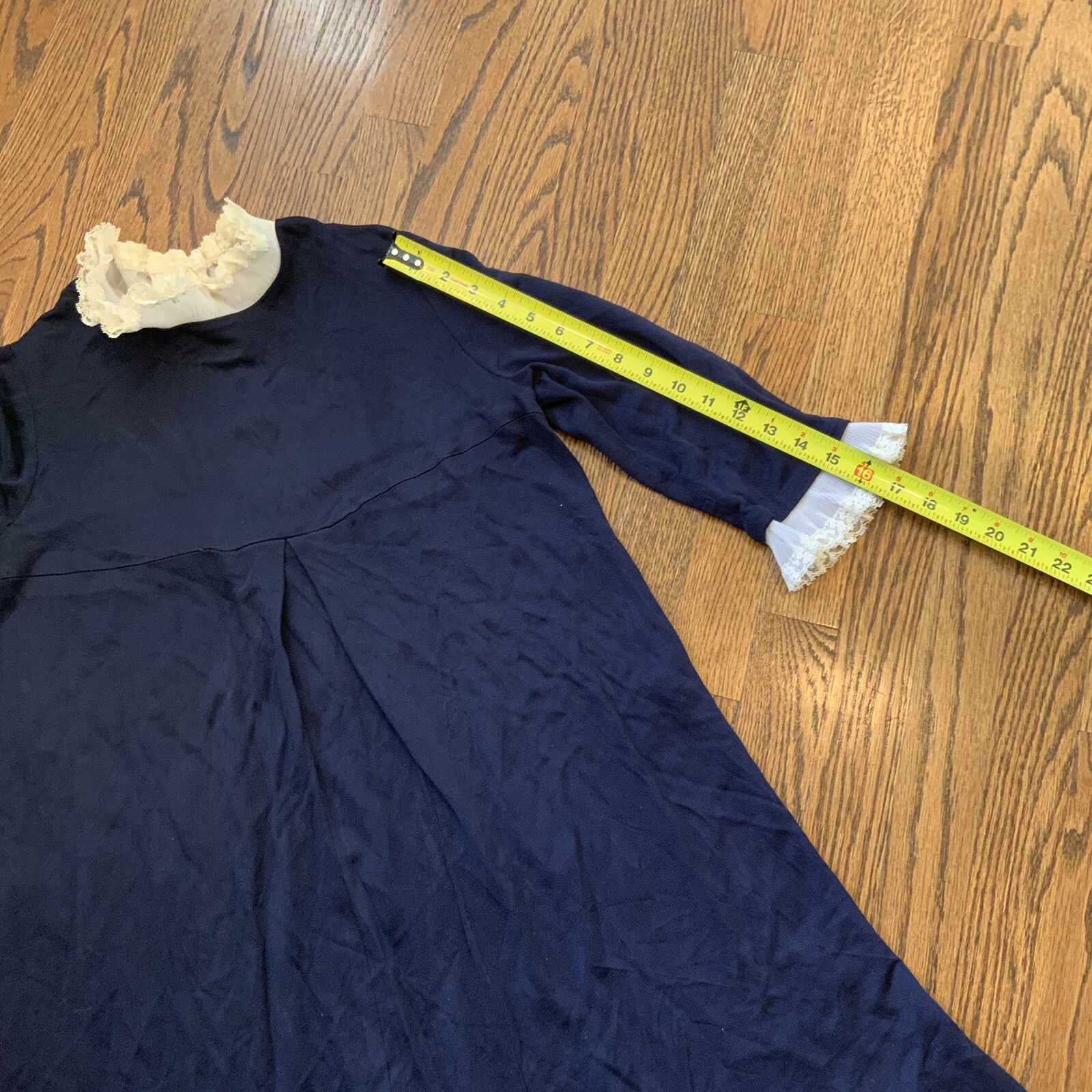 VTG 50s 60s Navy Midi Dress Wednesday Adams Twee Mod Hand Made Stretch Sz M?