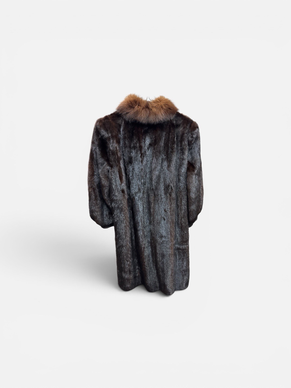 Vtg. Genuine Mink / Fox Fur Coat Medium Mahogony Brown Full Length VTG