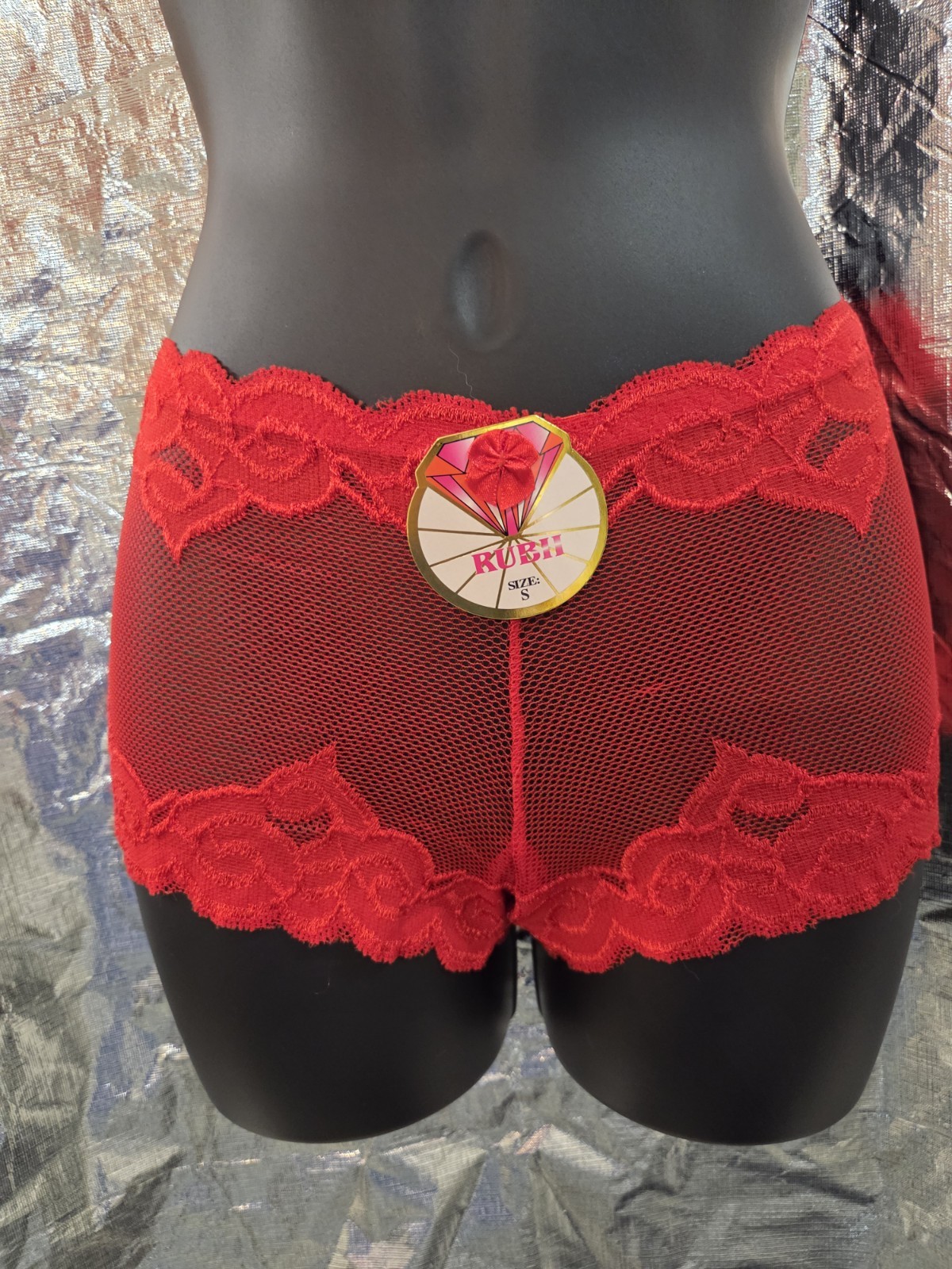 NEW Vintage Red RubII Soft Nylon Stretch Sheer Boyshort Panty Size Small 5