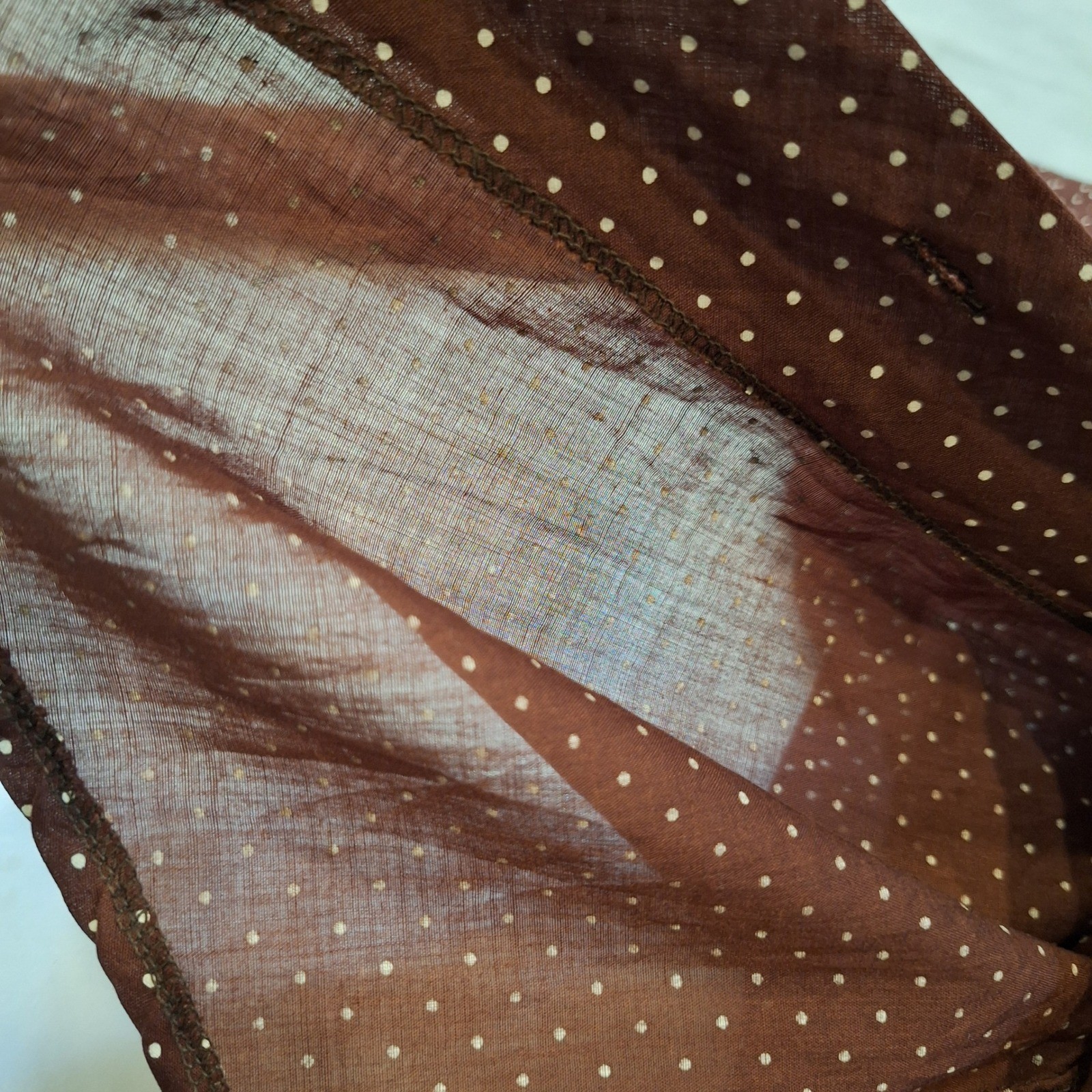 Vtg 70s Teddi of California Sz 10 (S-M) Brown Polka Dot Western Piping Shirt