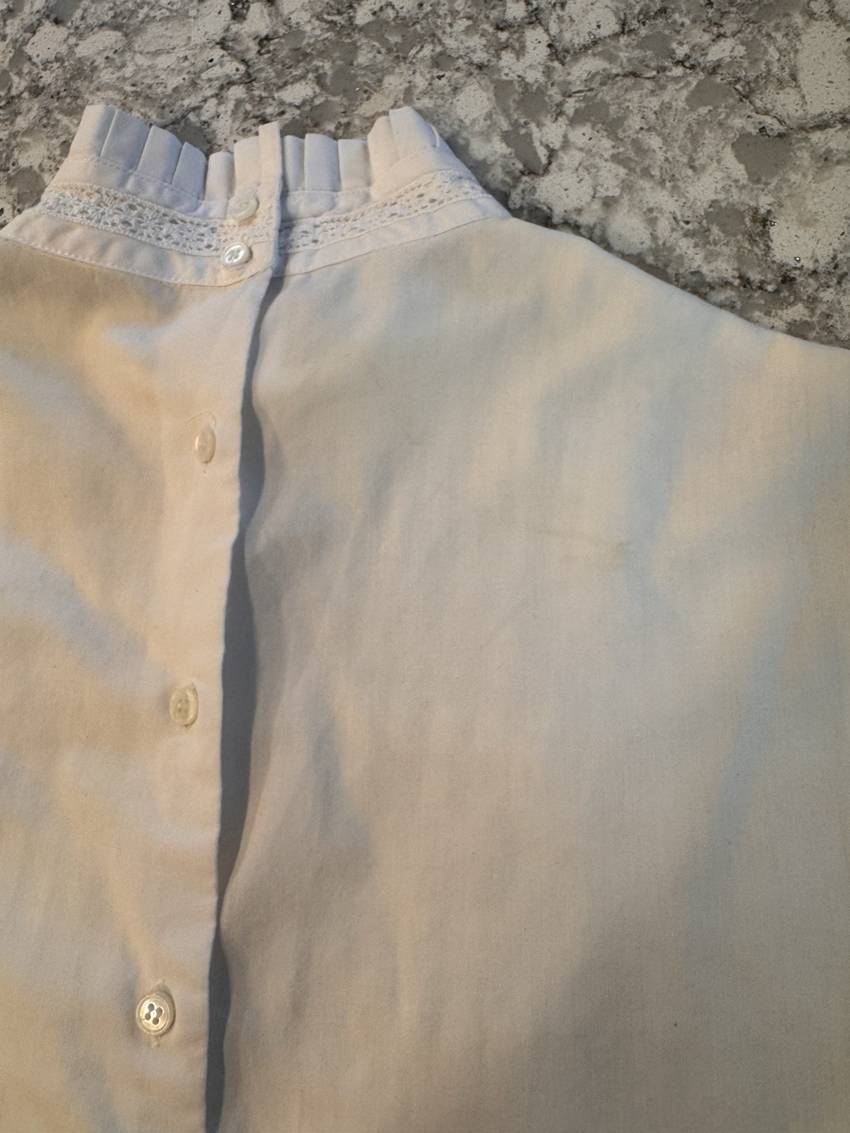 Vintage Orvis Victorian Ruffle Pin-Tuck Lace Blouse S M High Collar, White